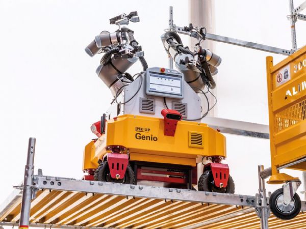 Allerede om et par år kan stilladsarbejdere komme til at møde en robot som kollega i skurvognen; robotten Genio. (Foto: PERI)
